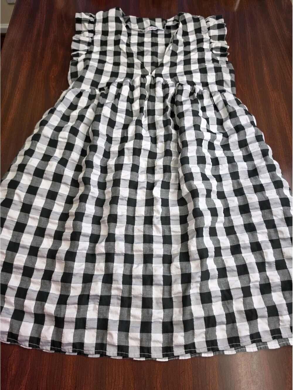 2 Hearts Black White Gingham Checkered Ruffle Dress Size Large Cottagecore Chic